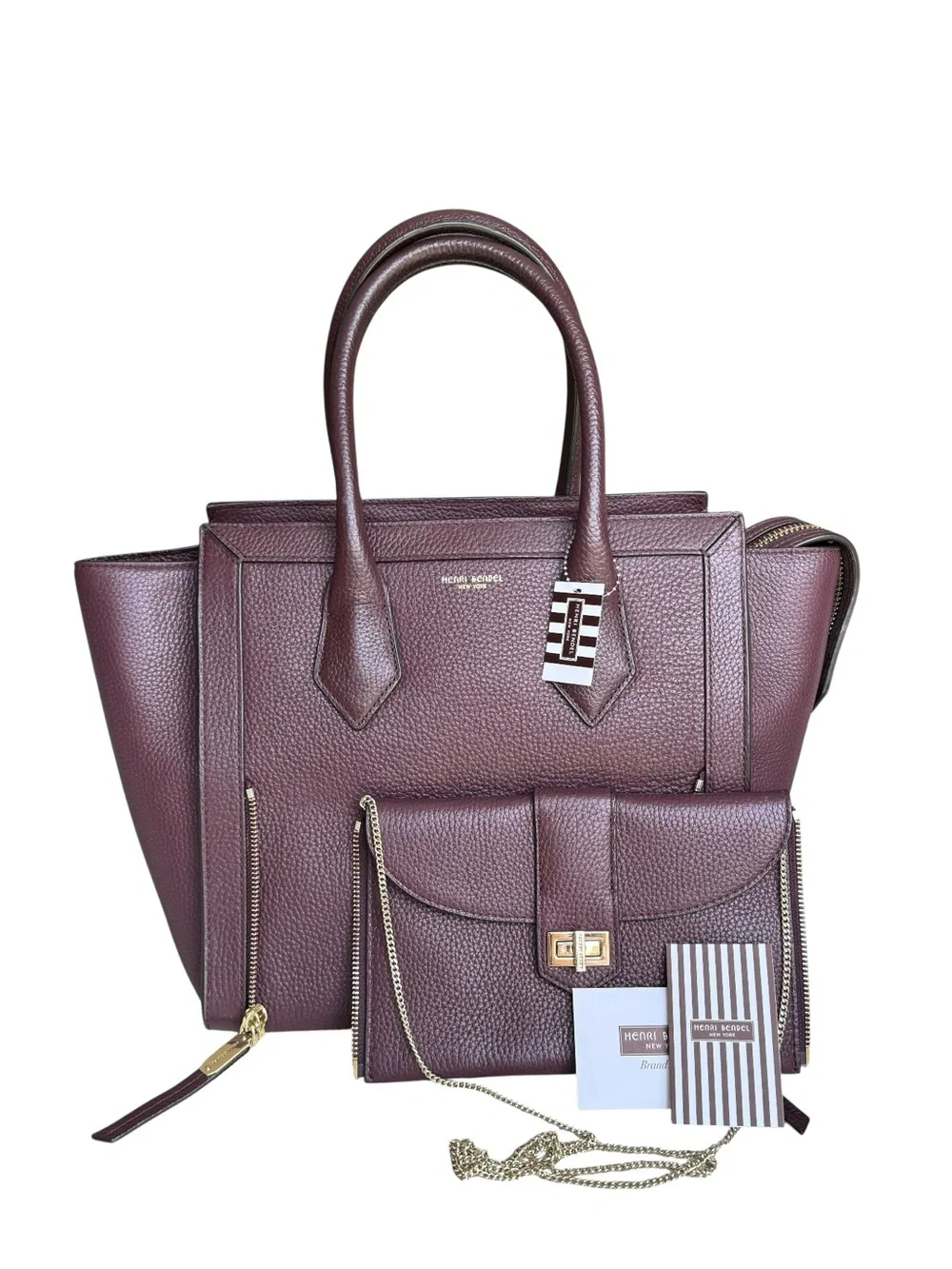 🆕 Henri Bendel Rivington Tote Bag Burgundy Satchel